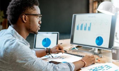 Data Analytics Student Analyzing Graphs on Computer 